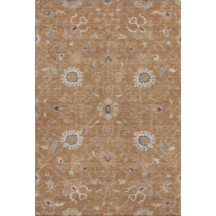 10' X 14' Floral Washable Area Rug With UV Protection (686114) - Copper / Beige / Denim Blue