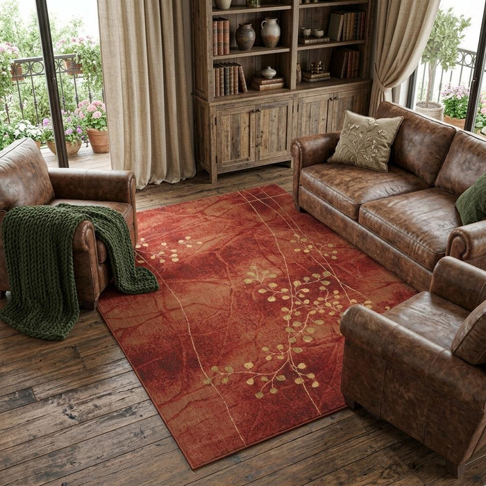 7' X 10' Floral Non Skid Area Rug (556100) - Red / Green