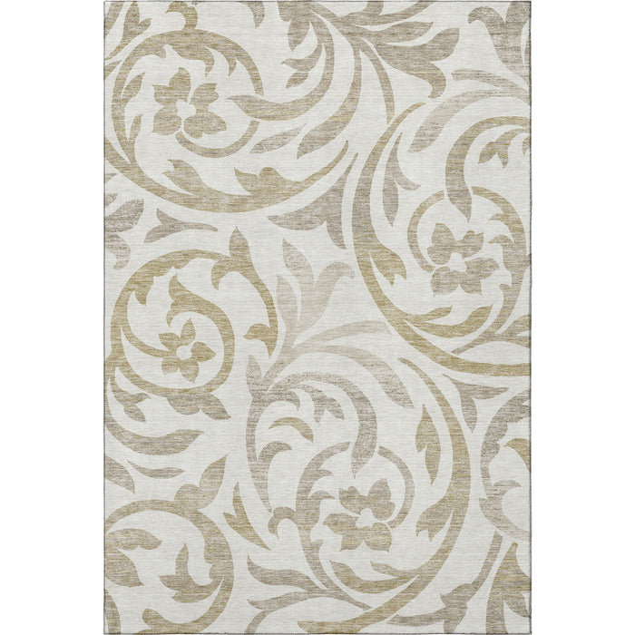 10' X 14' Floral Washable Area Rug With UV Protection - Ivory And Taupe