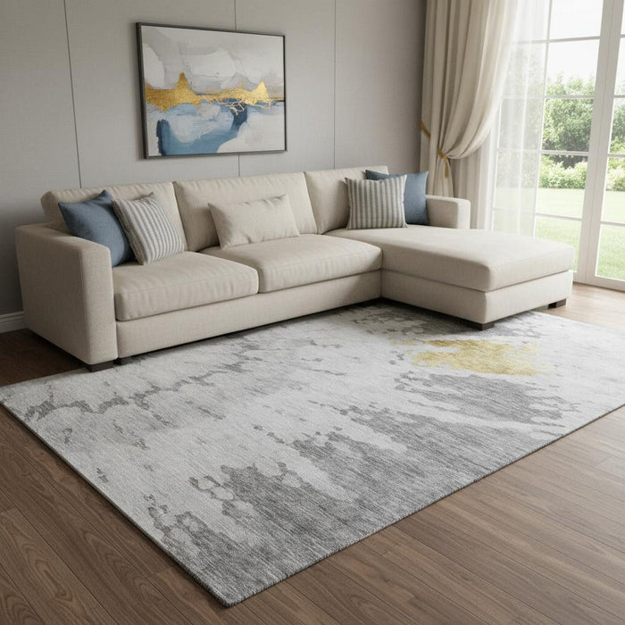10' X 14' Abstract Washable Area Rug With UV Protection (651298) - Gray / Gold / Ivory