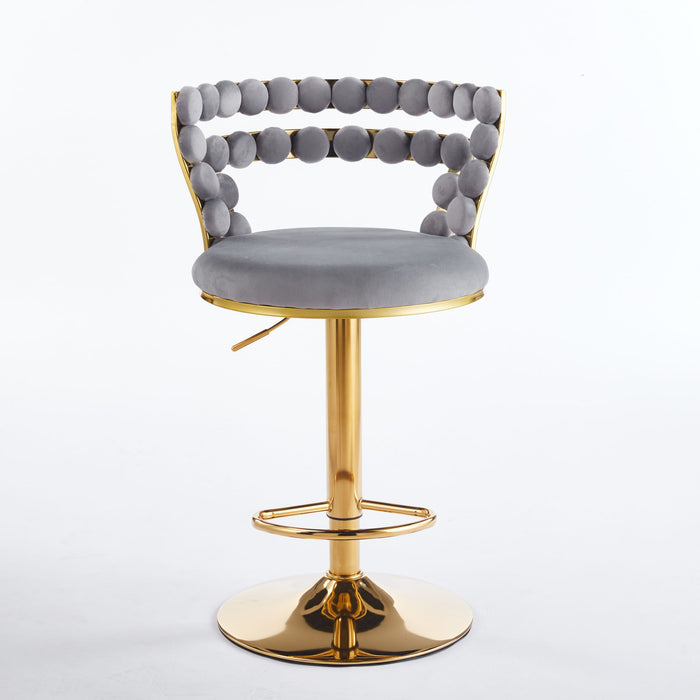 Set of two Giga modern bar stools with iron tube legs, soft cushions, and comfortable backrests for stylish seating.