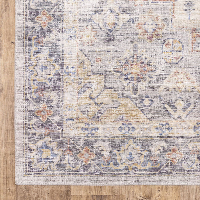 9' x 12' Oriental Power Loom Stain Resistant Area Rug - Blue Gold Gray Orange Yellow And Purple