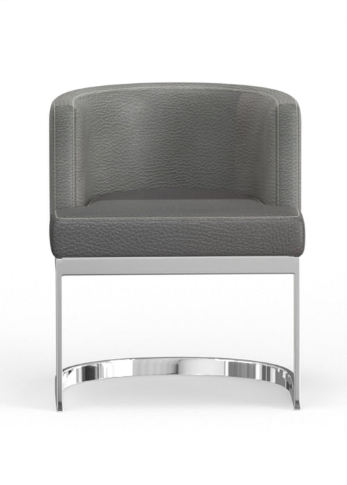 Slipcovered Upholstered Faux Leather Wing Back Dining Side Chair - Gray / Silver