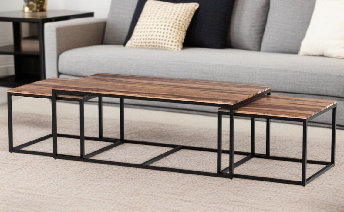 Natural Wood Nesting Coffee And End Tables (Set of 3) - Brown