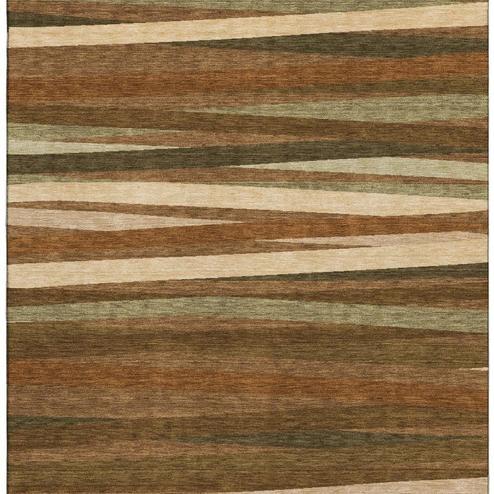 10' X 14' Striped Washable Area Rug With UV Protection (678520) - Rust / Brown / Copper