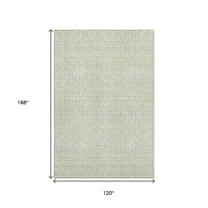 10' X 14' Geometric Washable Area Rug With UV Protection (672386) - Artichoke Green / Ivory