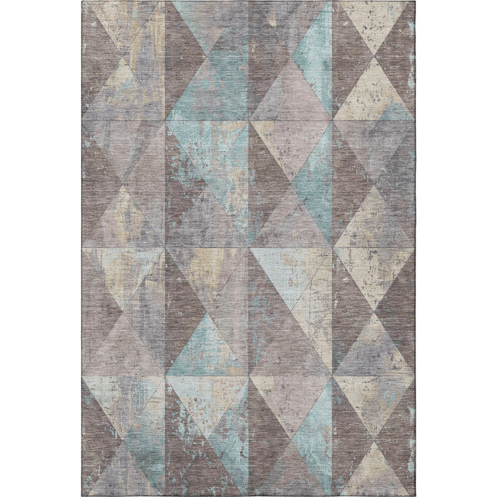 10' X 14' Geometric Washable Area Rug With UV Protection (699088) - Coffee / Teal / Beige