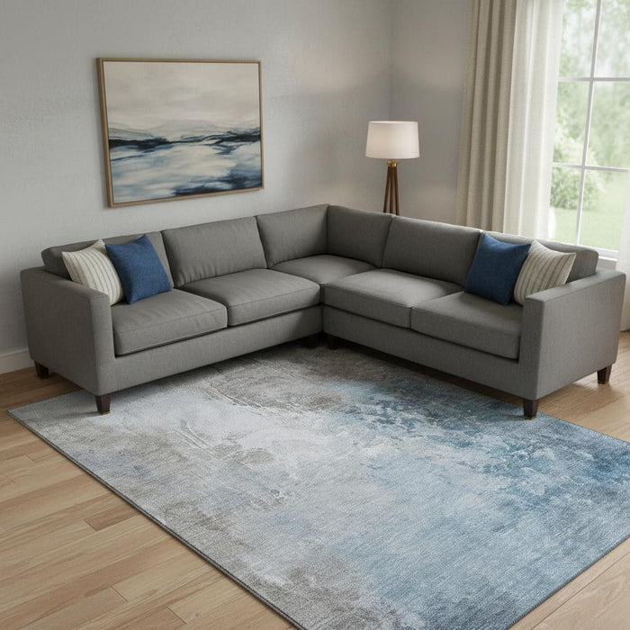 10' X 14' Abstract Washable Area Rug With UV Protection (705467) - Denim Blue / Gray / Ivory