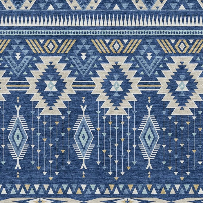10' X 14' Tribal Washable Area Rug With UV Protection (705773) - Navy Blue / Beige
