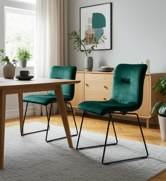 Upholstered Fabric Dining Side Chairs (Set of 2) - Green