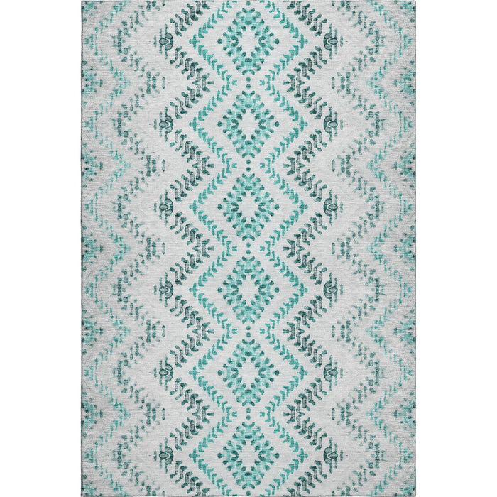 10' X 14' Geometric Washable Area Rug With UV Protection (656118) - Teal / Ivory