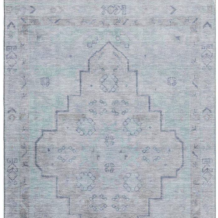 10' X 14' Medallion Washable Area Rug With UV Protection (708067) - Gray / Teal