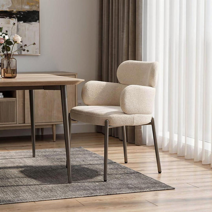 Gunmetal Boucle Steel Dining Arm Chair - Beige