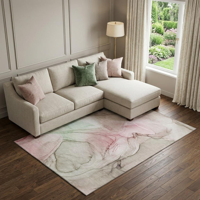 8' X 10' Abstract Washable Area Rug With UV Protection (646618) - Blush / Ivory