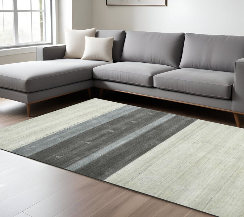 10' X 14' Wool Striped Hand Woven Area Rug - Ivory