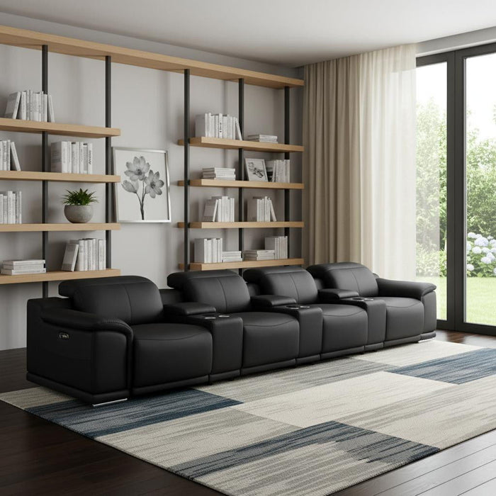 175" Leather Reclining Stainless Steel USB Sofa - Black