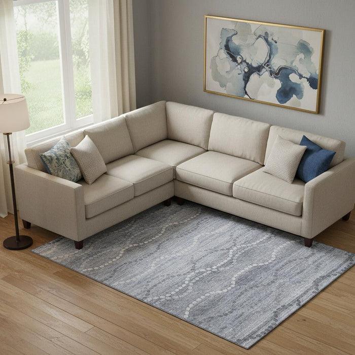 10' X 14' Abstract Geometric Washable Area Rug With UV Protection (715273) - Blue / Ivory