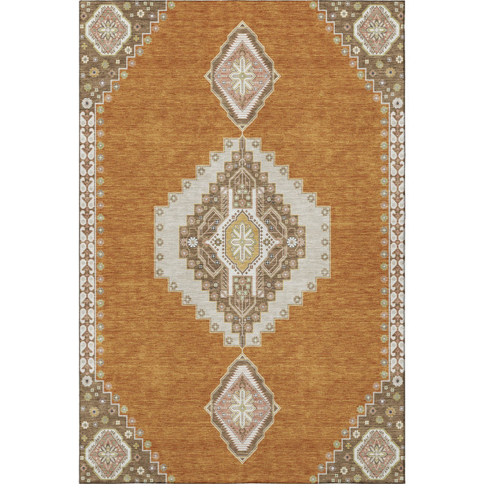 10' X 14' Oriental Washable Area Rug With UV Protection (679558) - Copper / Gold / Beige