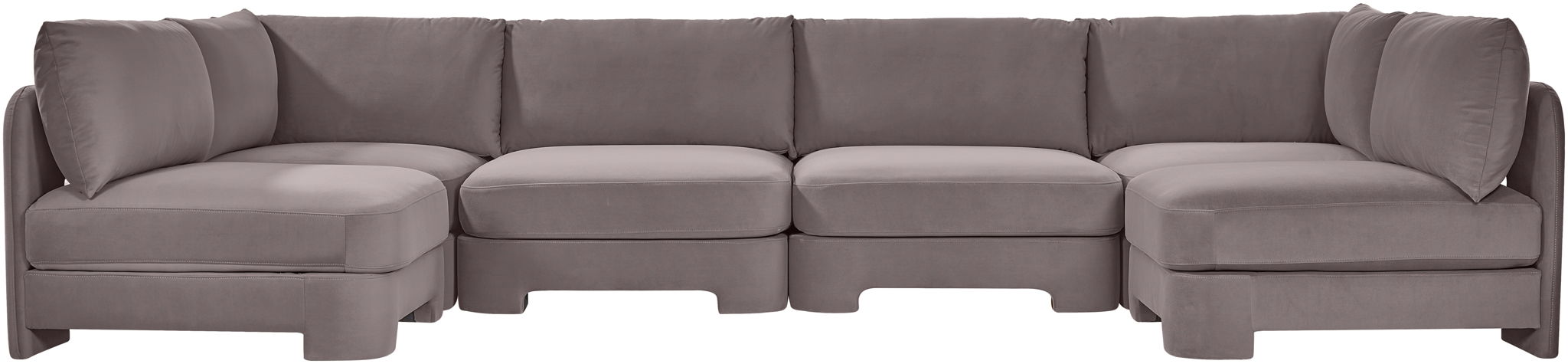 Meridian Furniture Velvet Performance Fabric U-Shaped Sectional sofa with armless design and plush cushions for comfortable seating.