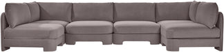 Meridian Furniture Velvet Performance Fabric U-Shaped Sectional sofa with armless design and plush cushions for comfortable seating.