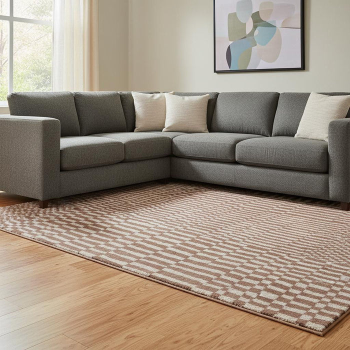 8' X 11' Geometric Berber Washable Area Rug With UV Protection (609867) - Brown / Beige