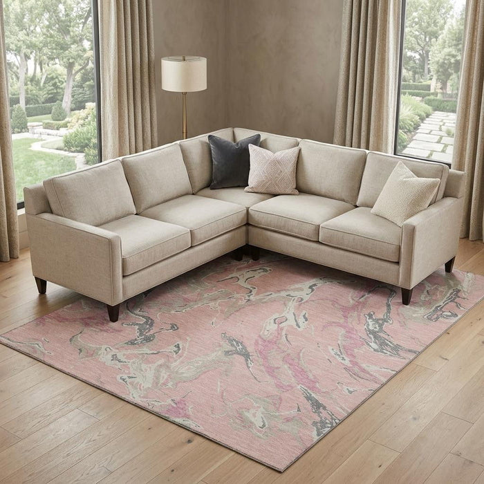 10' X 14' Abstract Washable Area Rug With UV Protection (681275) - Pink / Ivory / Gray