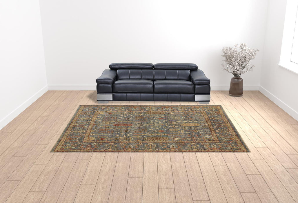 9.5' x 13.5' Wool Floral Hand Knotted Stain Resistant Area Rug With Fringe - Gray Gold And Red