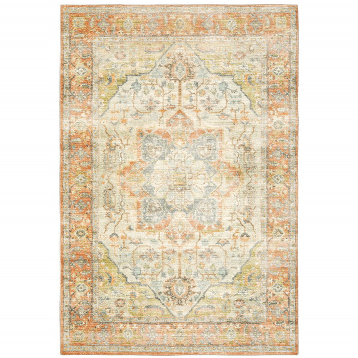 8' x 10' Abstract Power Loom Stain Resistant Area Rug - Orange Silver Gold And Gray