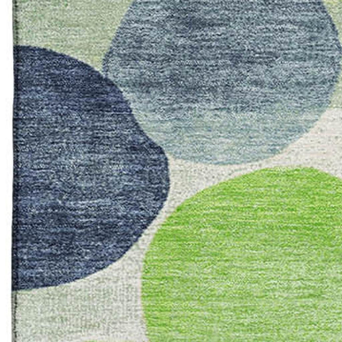 10' X 14' Geometric Washable Area Rug With UV Protection (707401) - Navy Blue / Green / Ivory