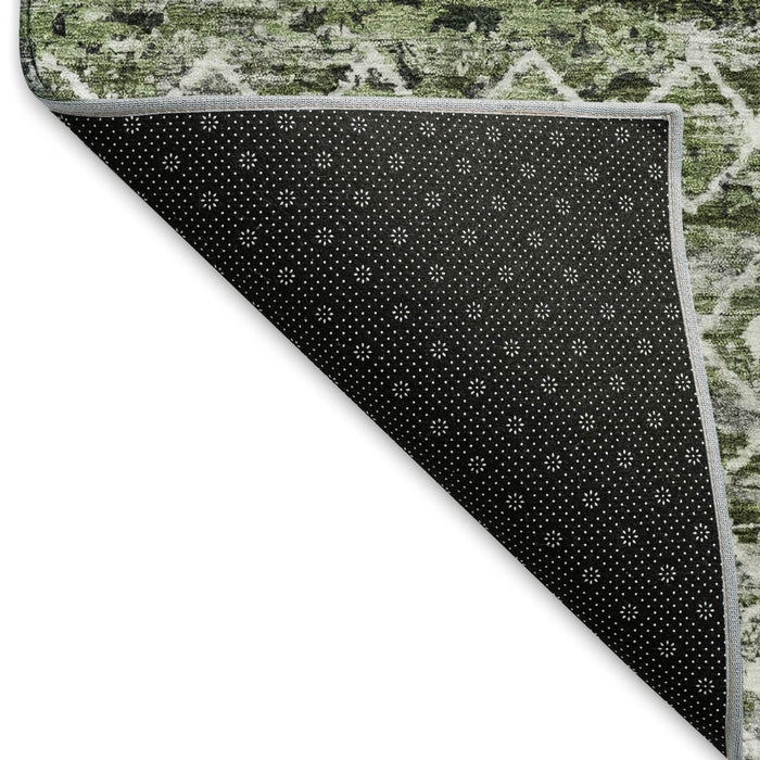 10' X 14' Geometric Washable Area Rug With UV Protection (695648) - Olive Green / Ivory / Gray