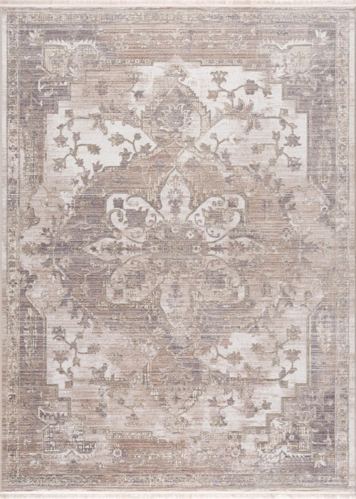 8' x 10' Medallion Non Skid Area Rug - Beige And Ivory