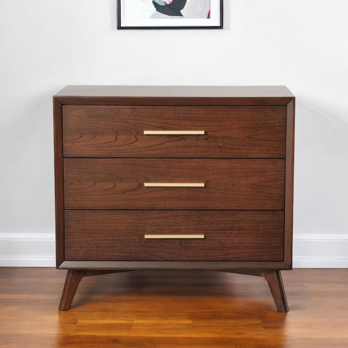 36" Solid Wood Three Drawer Dresser - Brown