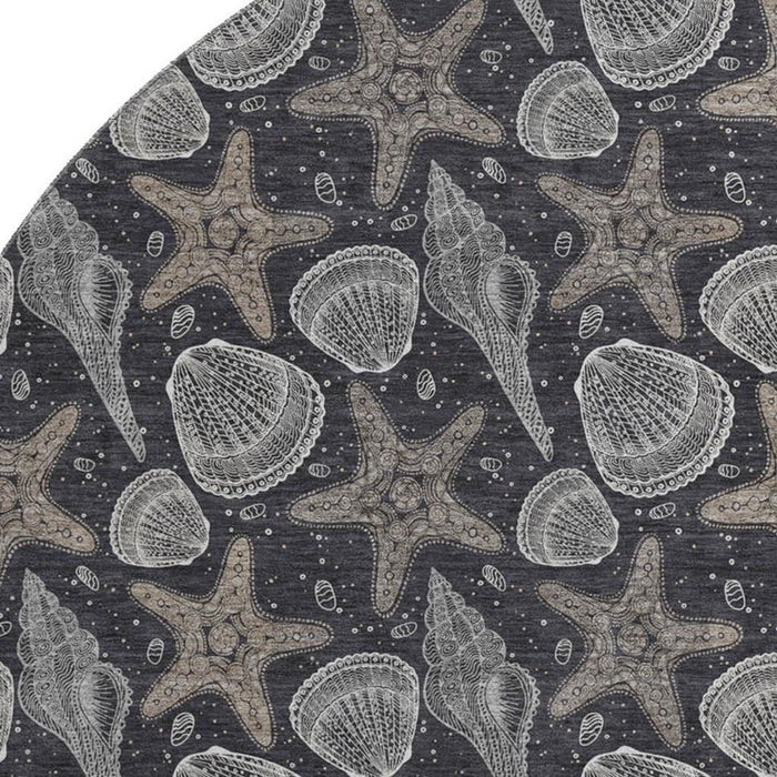 8' Geometric Washable Round Rug With UV Protection (645783) - Midnight / Taupe
