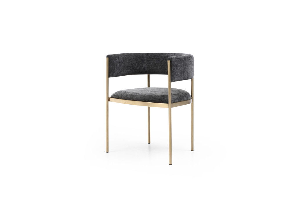 Velvet Partially Open Back Dining Arm Chairs (Set of 2) - Charcoal / Gold