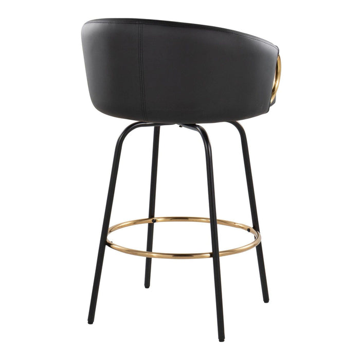 Claire - 26" Fixed-Height Counter Stool With Swivel And Round Gold Metal Footrest (Set of 2) - Black Metal