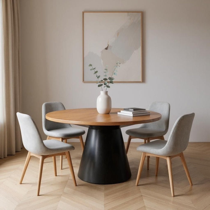 63" Solid Wood And Metal Pedestal Base Round Top Dining Table - Brown
