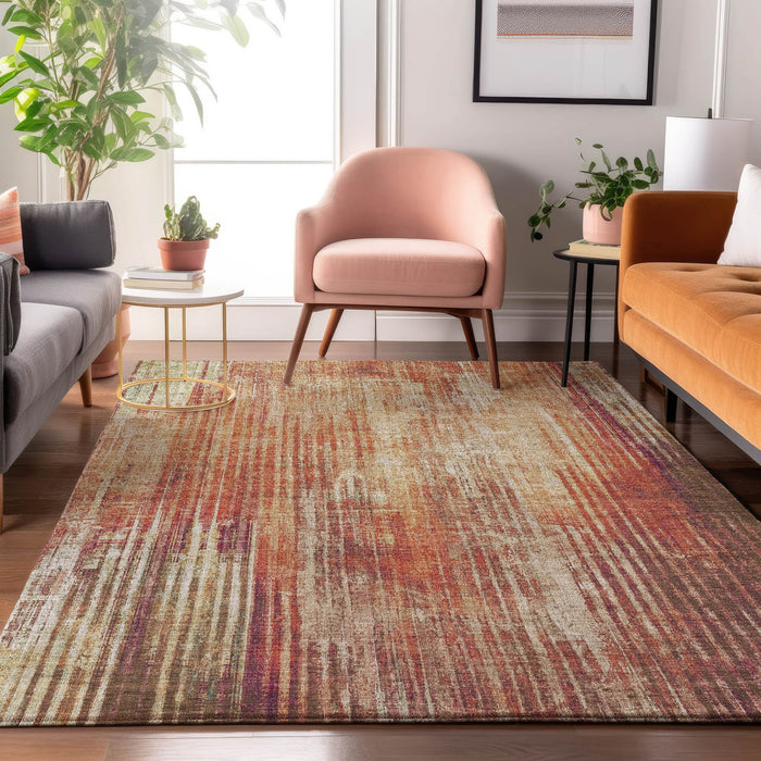 10' X 14' Striped Washable Area Rug With UV Protection - Chili Red And Ivory