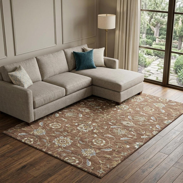 10' X 14' Moroccan Washable Area Rug With UV Protection (686831) - Rust / Gray / Ivory