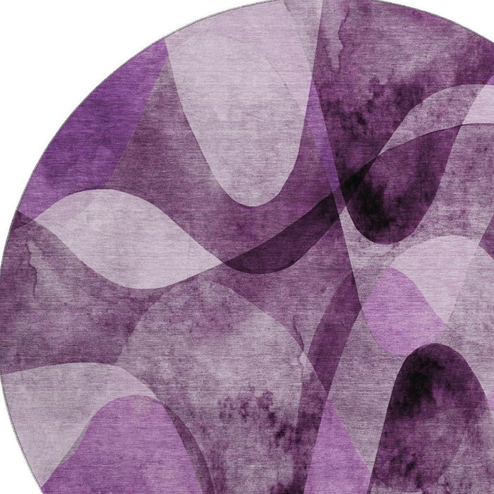 8' Abstract Washable Round Rug With UV Protection (648097) - Purple / Ivory