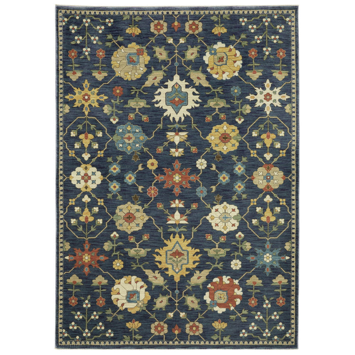 10' X 13' Oriental Area Rug With Fringe - Blue And Gold