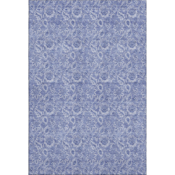 10' X 14' Floral Washable Area Rug With UV Protection (655138) - Denim Blue / Ivory