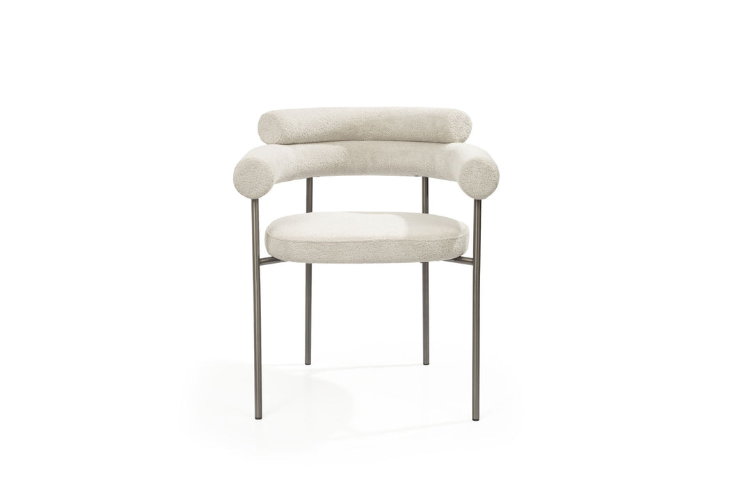 Gunmetal Boucle Stainless Steel Open Back Dining Arm Chairs (Set of 2) - Light Gray