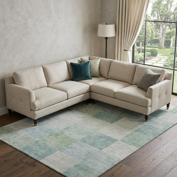10' X 14' Geometric Washable Area Rug With UV Protection (692559) - Pale Aqua / Mint Green / Ivory