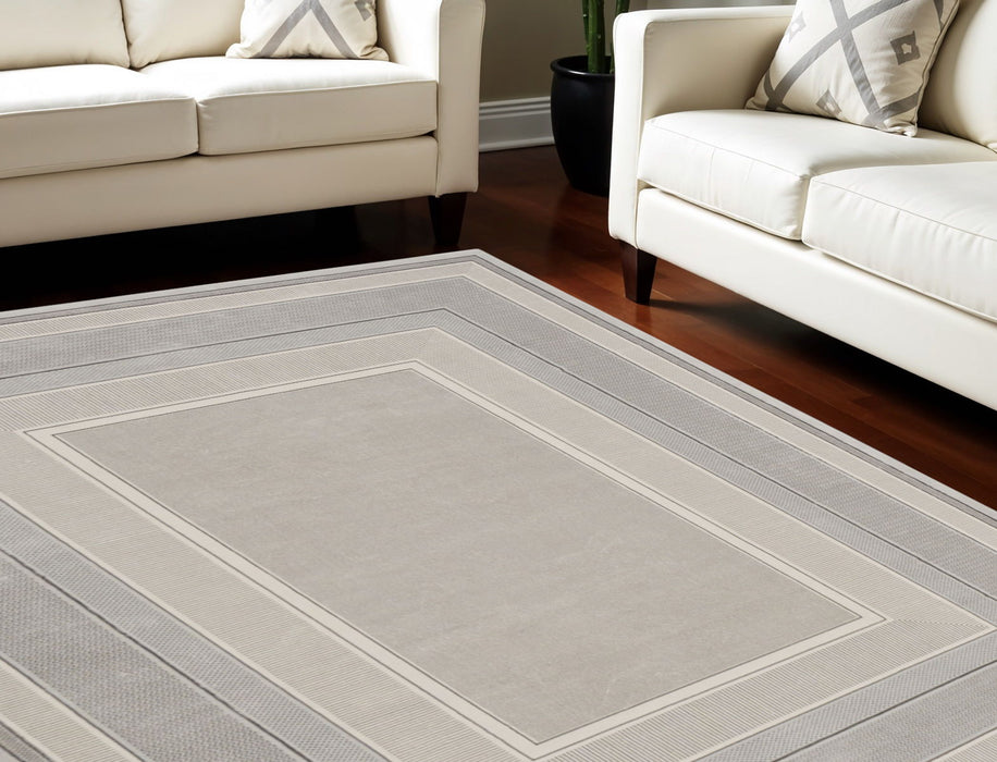 9' X 12' Geometric Non Skid Area Rug - Silver / Ivory