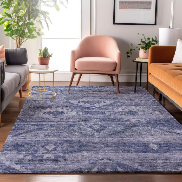 10' X 14' Southwestern Washable Area Rug With UV Protection - Navy Blue And Ivory