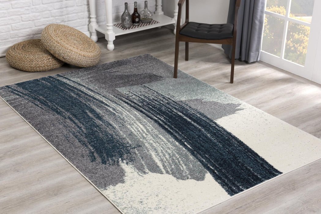 8' x 11' Abstract Strokes Area Rug - White And Blue