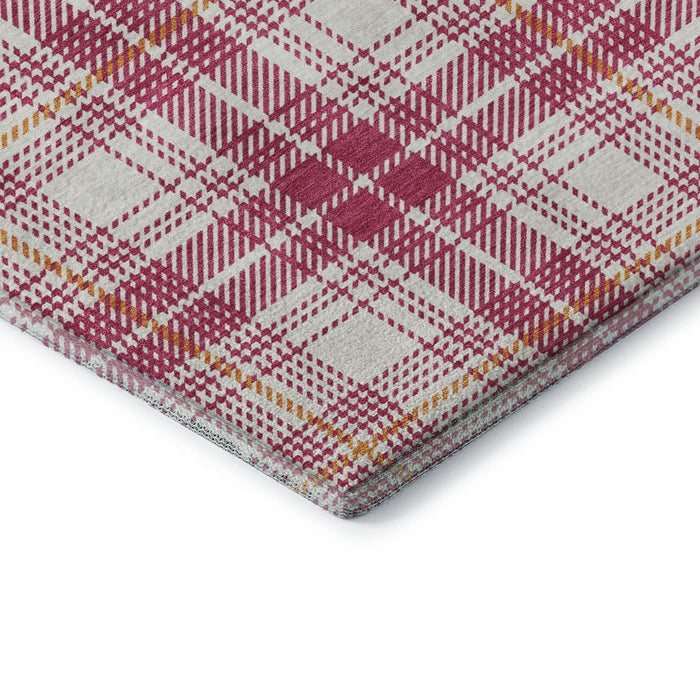 10' X 14' Plaid Washable Area Rug With UV Protection (678221) - Blush / Ivory / Orange