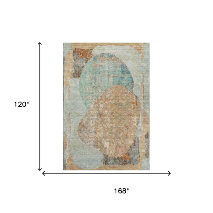 10' X 14' Abstract Washable Area Rug With UV Protection (695558) - Teal / Copper / Gray