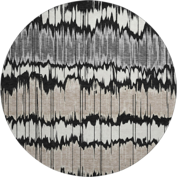 8' Striped Washable Round Rug With UV Protection - Black And Brown