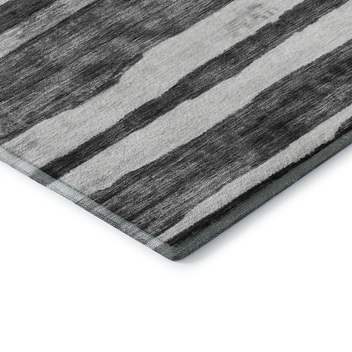 10' X 14' Striped Washable Area Rug With UV Protection (688261) - Charcoal / Ivory
